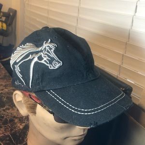 Awst International Black White Embroidered Horse Baseball Hats Size Adjustable